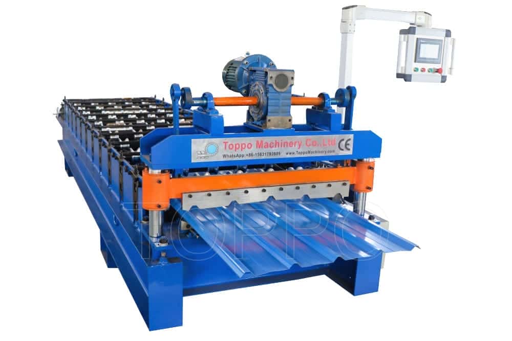 Heavy-Duty Trapezoidal Roof Panel Roll Forming Machine with Red Sheet Output