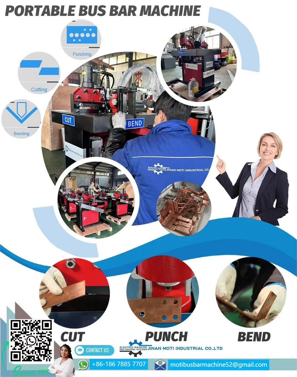 Portable busbar bending, cutting and punching machine