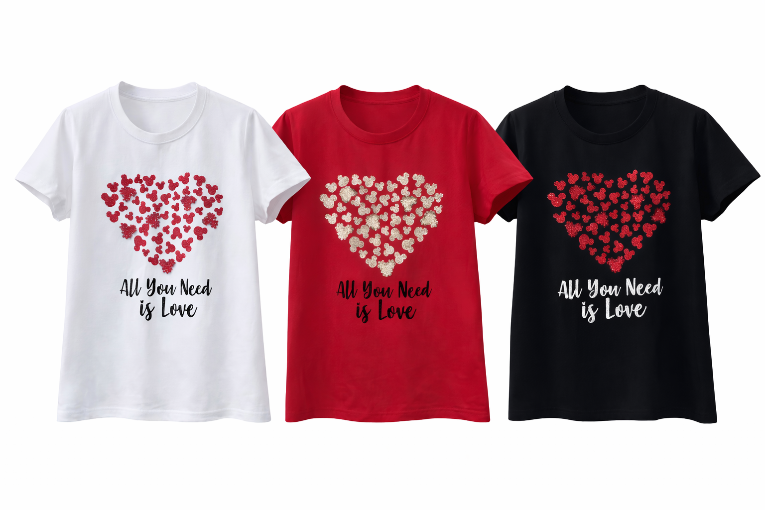 Hotfix Rhinestone Heart T-Shirt – 'All You Need is Love' Design for B2B Orders