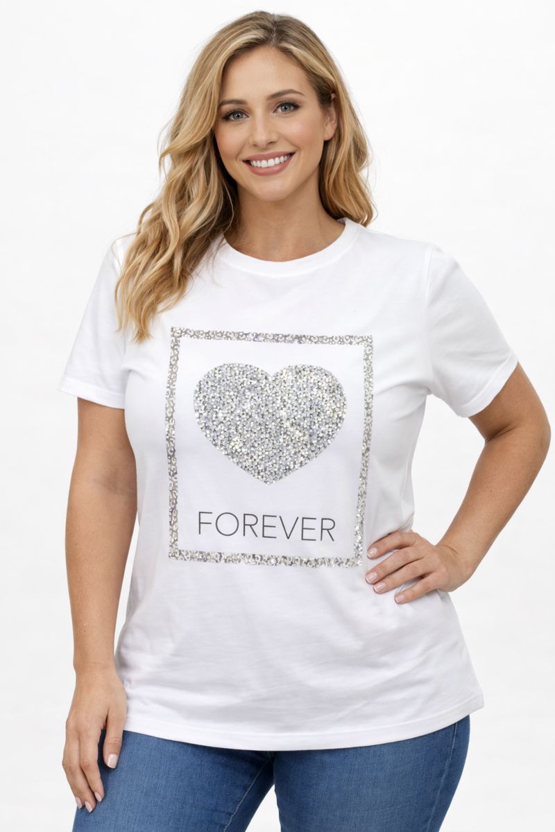 Valentine’s Day Love Heart Hotfix Rhinestone T-Shirt for Women