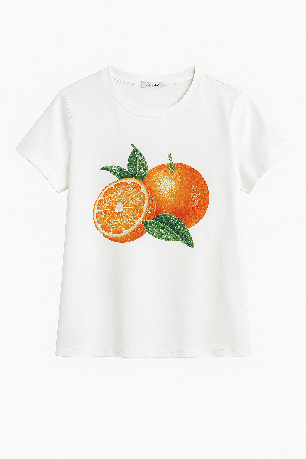 Women’s White Cotton T-shirt with Orange Print