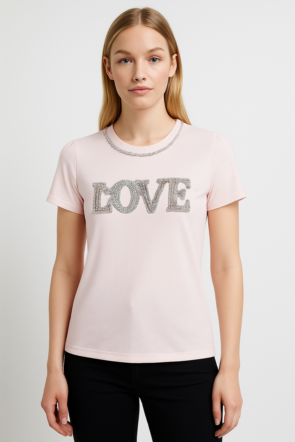 Valentine's Day Rhinestone T-Shirt | LOVE Glitter Tee for Women