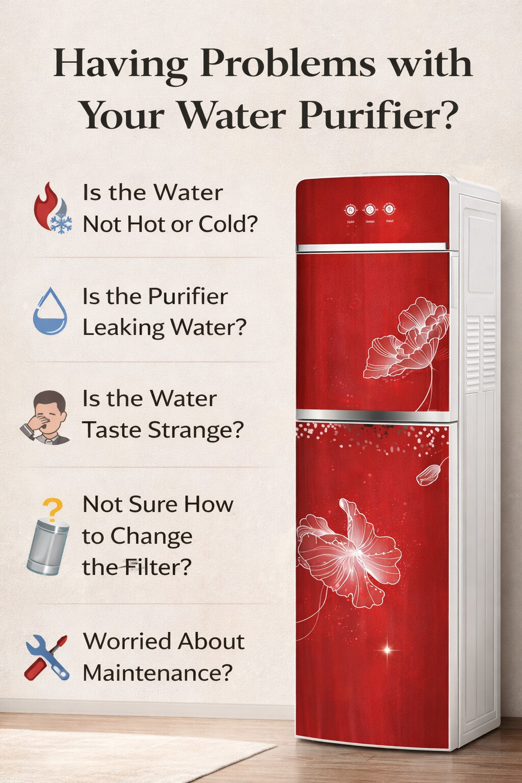 Luxury 5 Gallon Hot and Cold Compressor Cooling Water Dispenser with Floral Design