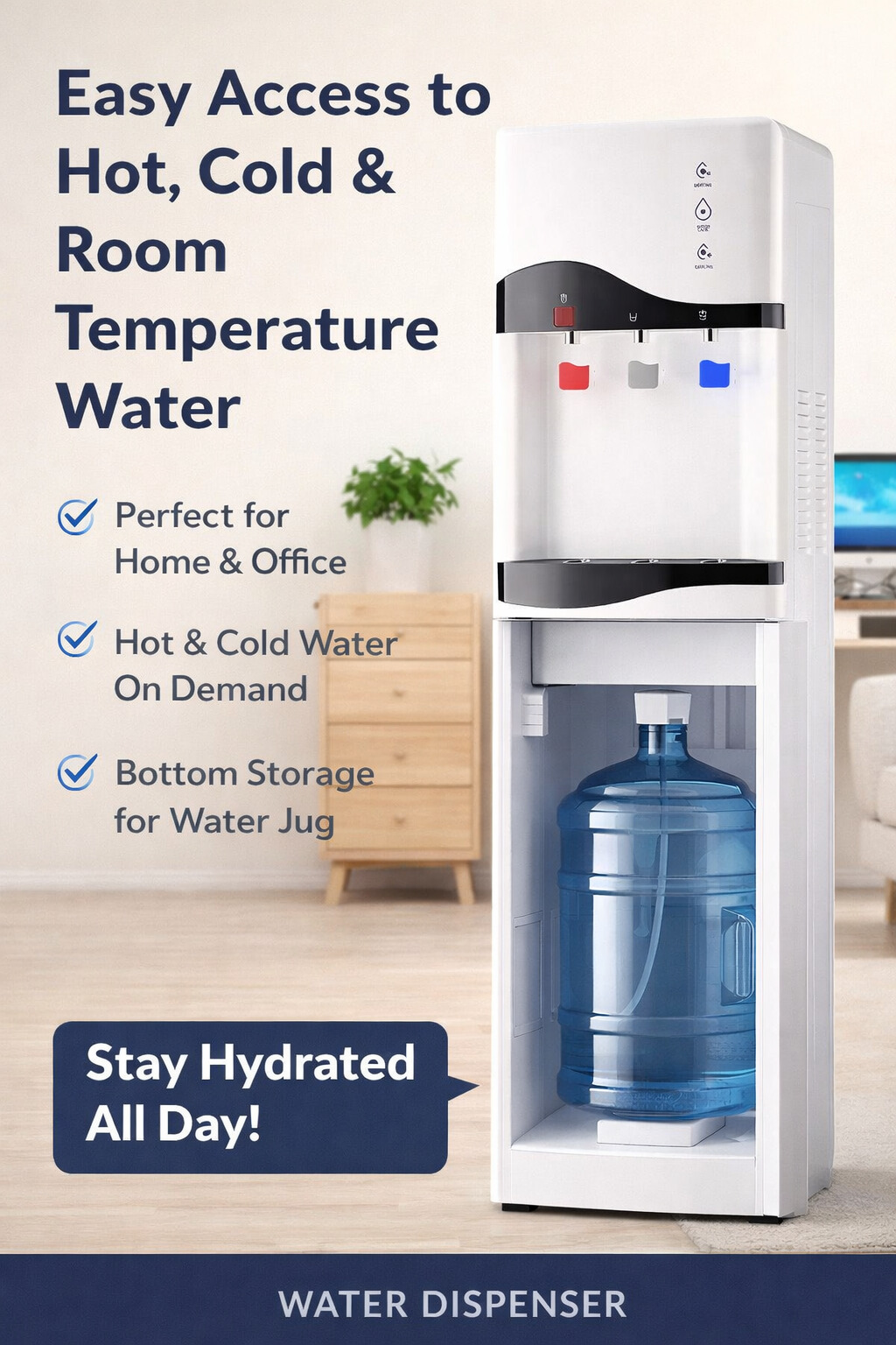 High Efficiency Hot and cold compressor cooling water dispenser Floor Standing Model