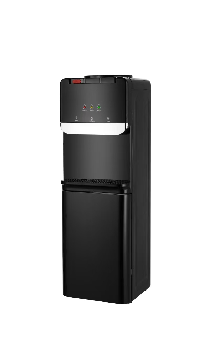 Freestanding Modernkitchenstyletop-orBottomLoadingdesktoporstandingelectricorcompressorHotColdWaterDispenser with Black Panel and Steel Base