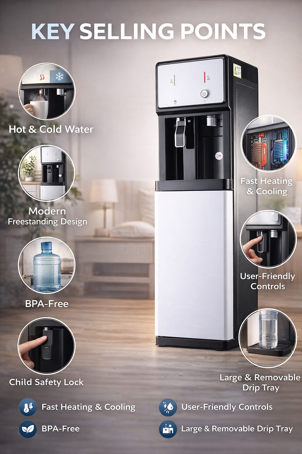 Energy Saving Hot and Cold Compressor Cooling Water Dispenser