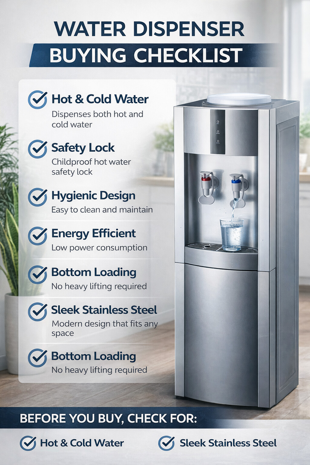 Low Noise Hot and Cold Compressor Cooling Water Dispenser