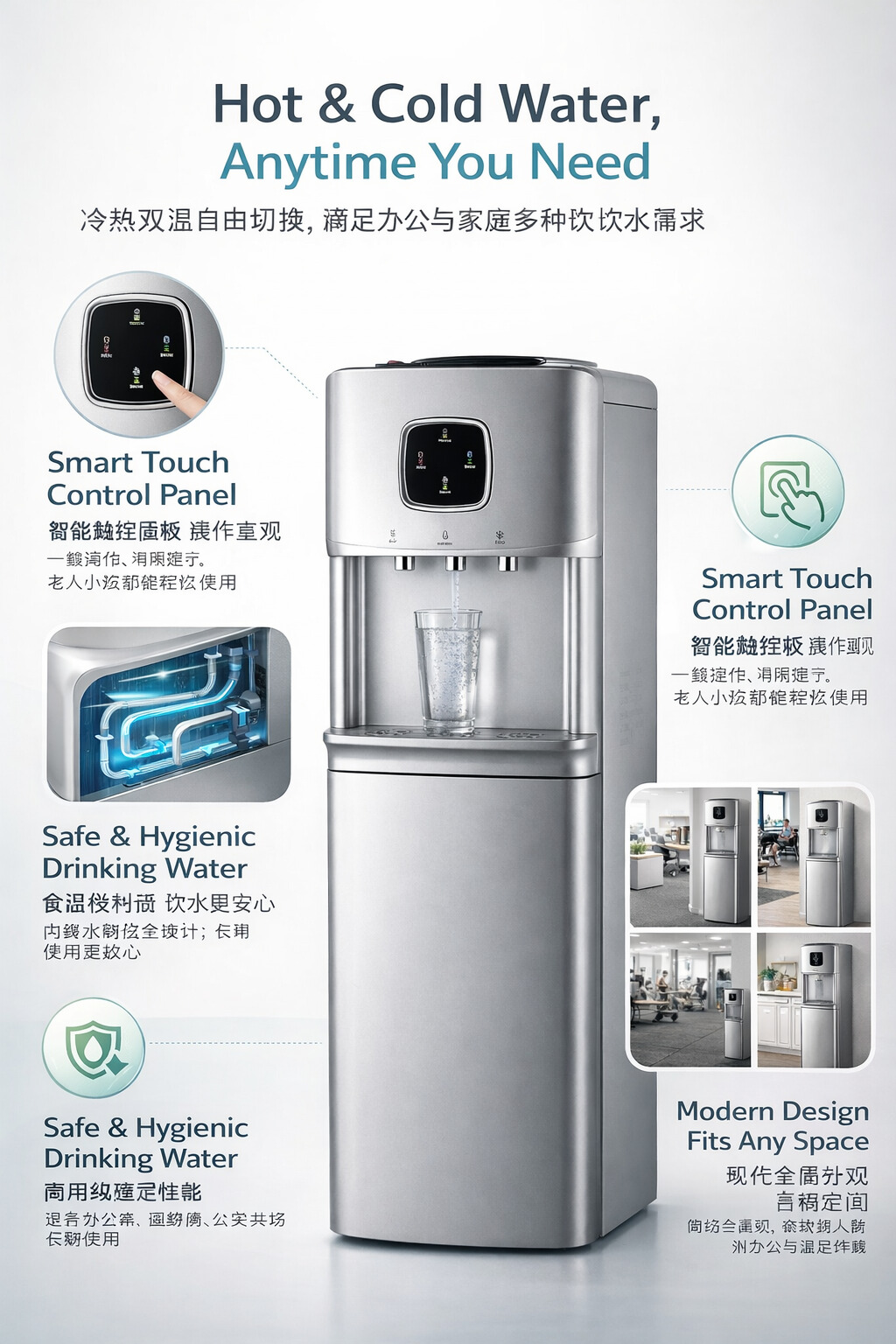 Standing or Desktop Hot and Cold Compressor Cooling Water Dispenser with LED Touch Panel