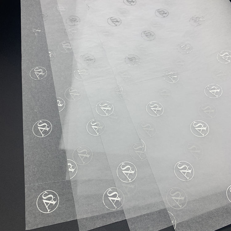 Custom Printed 17gsm Luxury Silk Tissue Paper Silver Foil Stamped Decorative Gift Box Wrapping Paper