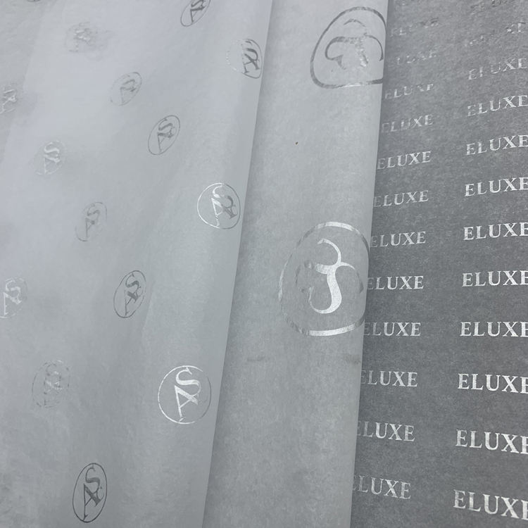 Custom Printed 17gsm Luxury Silk Tissue Paper Silver Foil Stamped Decorative Gift Box Wrapping Paper