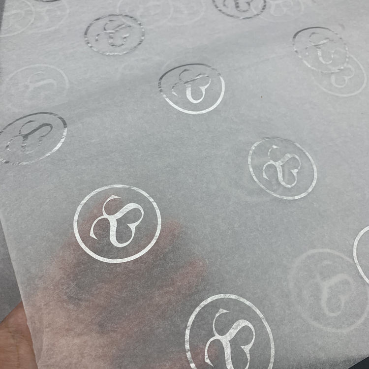 Custom Printed 17gsm Luxury Silk Tissue Paper Silver Foil Stamped Decorative Gift Box Wrapping Paper