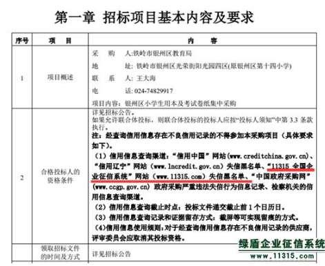 铁岭市银州区教育局项目采购招投标应用绿盾征信信用报告