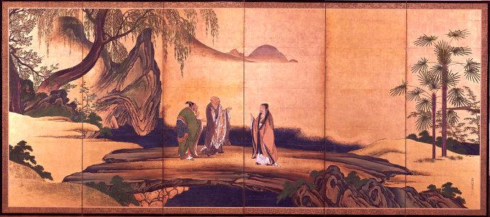 狩野山乐的六曲屏风画《虎溪三笑图》