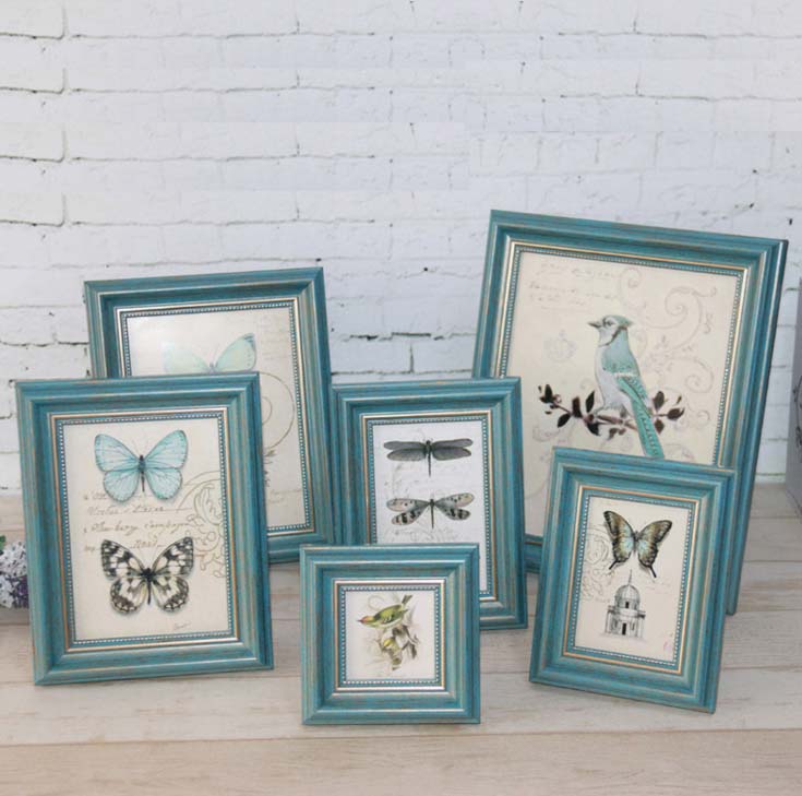 厂家直销 蓝色复古创意出口欧美式7寸8寸10寸12寸摆台相框 画框