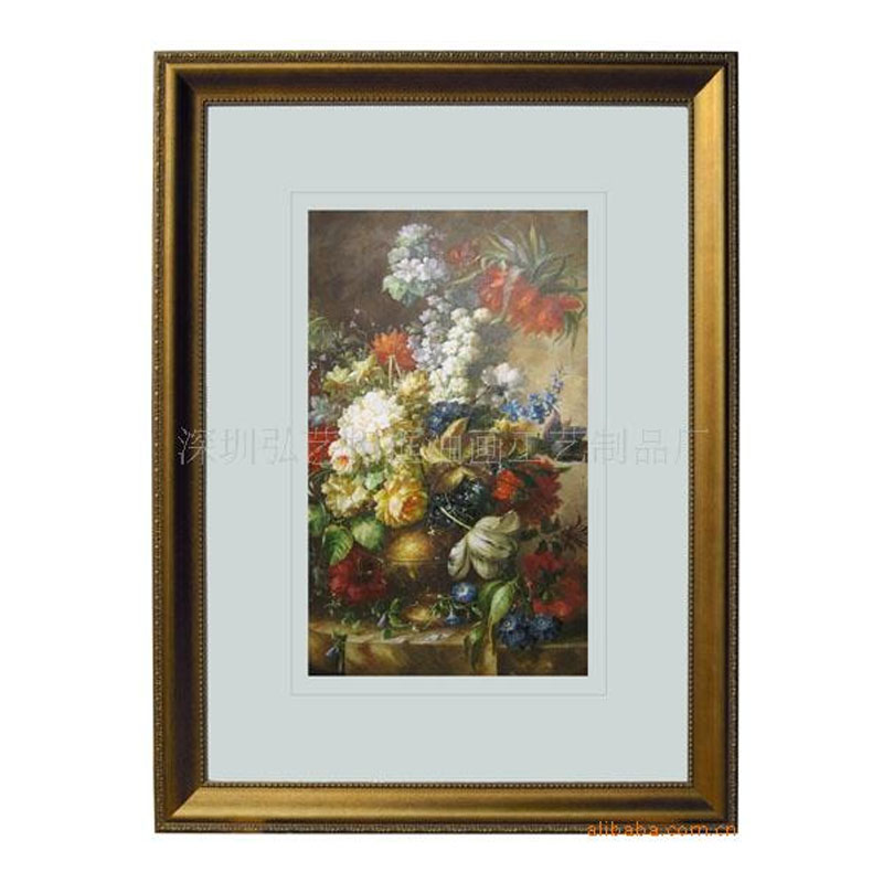 画框生产厂家，定制木制油画框、酒店大型仿古金银箔镜框装饰画框