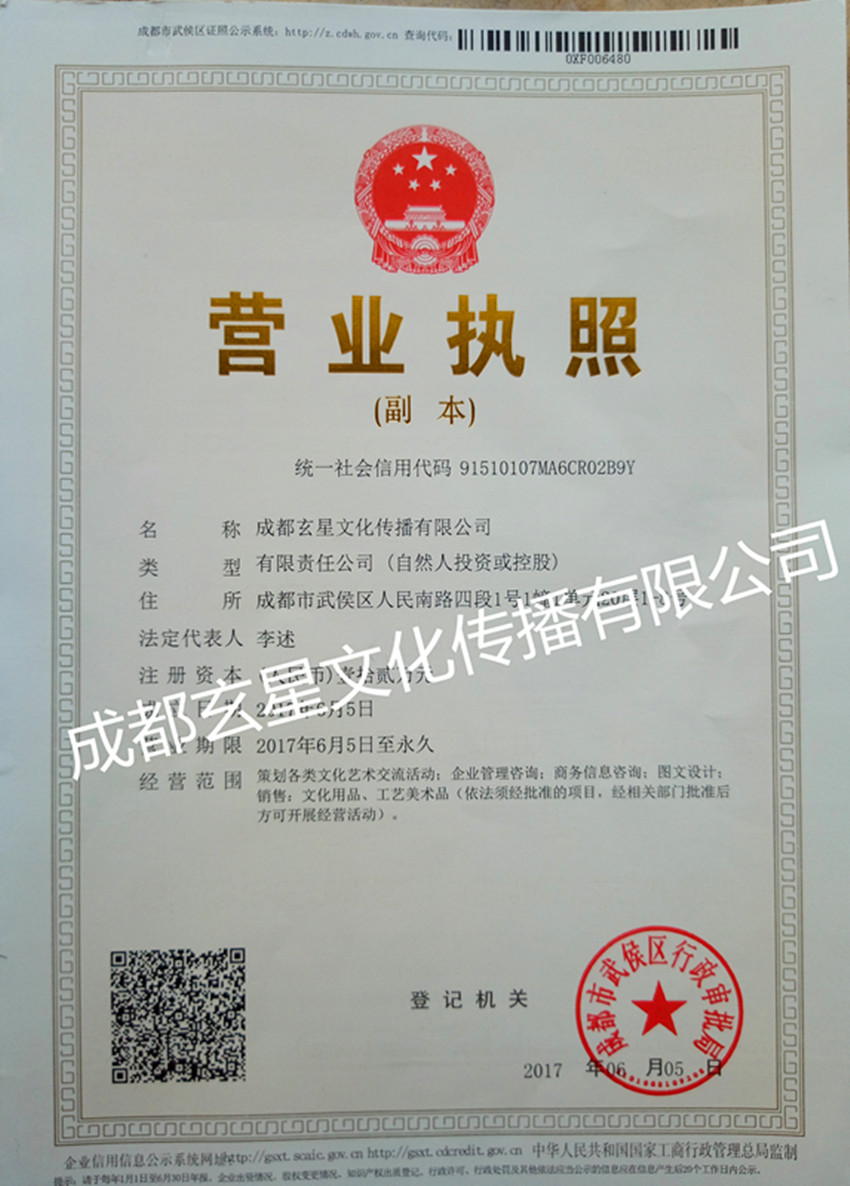 成都玄星文化传播公司营业执照