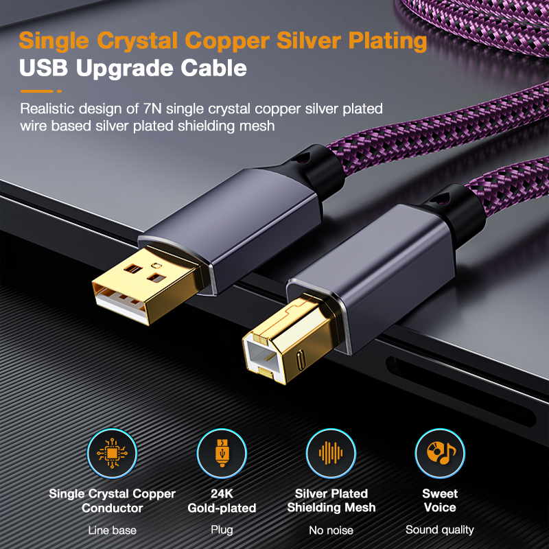 HiFi USB Cable 4N OFC USB2.0 A-Male to B-Male Digital Audio DAC Cable
