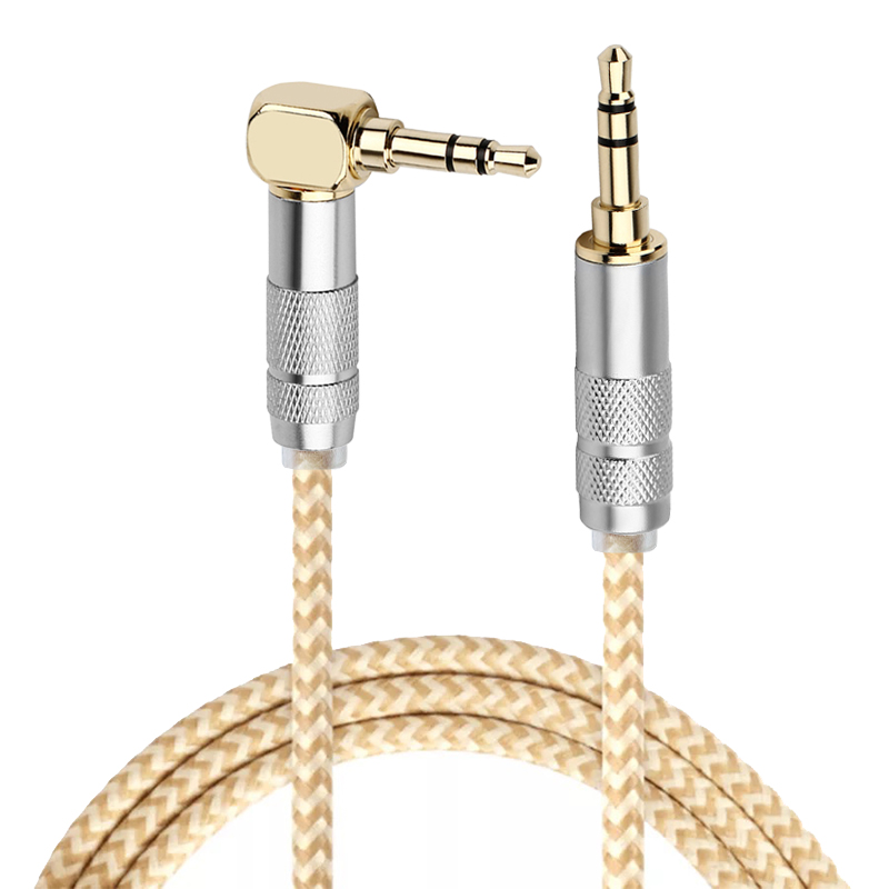 Right Angle to Straight 3.5mm Short Aux Stereo Audio Cable