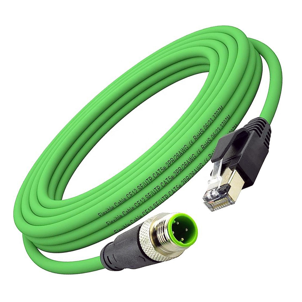 Custom 2M Waterproof 4Pin Female D Code 4 Pines M12 Male Connector To Rj45 Cat5 Cat5E Ethernet Sensor Extension Cable Assembly