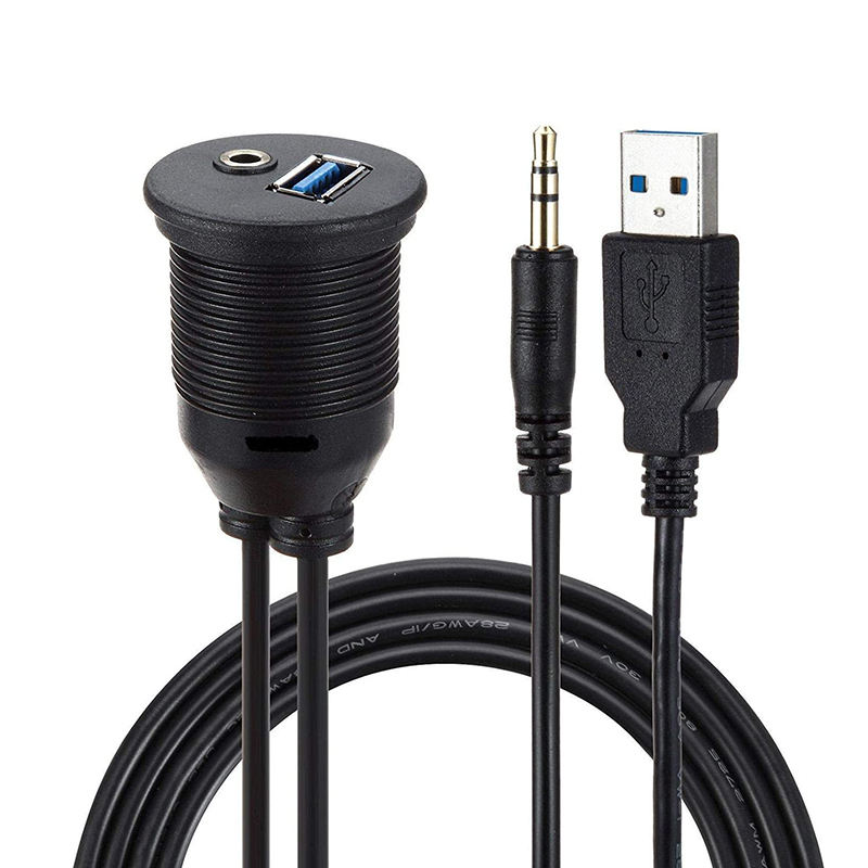 USB3.0 AM TO AF and 3.5 audio converter waterproof cable Vehicle ship instrument panel with support extension embedded cable