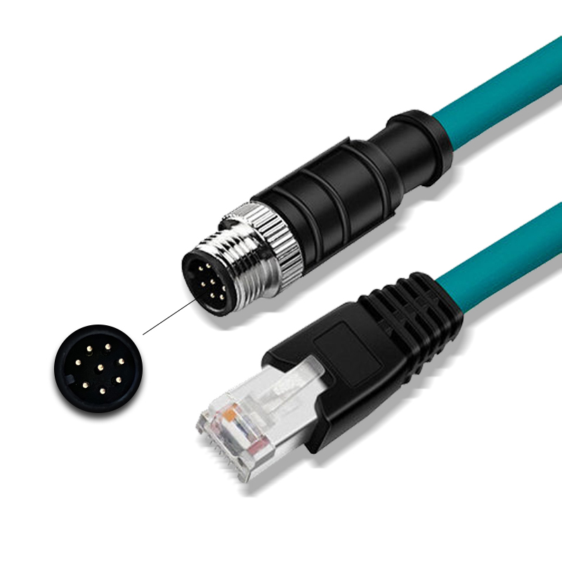 RJ45 to M12 8Pin A-type X-type Coding Connector Double-shielded Drag Chain Network Cable 4Pin D-Code Plug IP67 M12 to RJ45 Cord