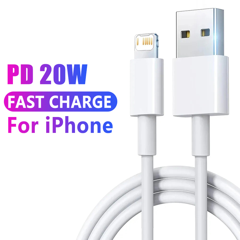 USB Cable For iPhone 14 13 12 11 Pro Max Mini 6 7 8 Plus XS X XR SE iPad 20W Phone Data Sync Fast Charging Wire Cord 0.25M 1M 2M