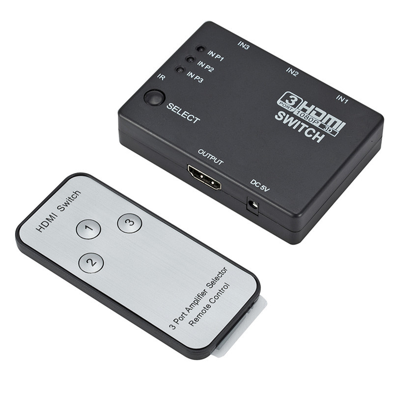 HD 3 in 1switcher with Remote controller Plug and play HD 3-port switch, built-in IR support set-top box game console comput