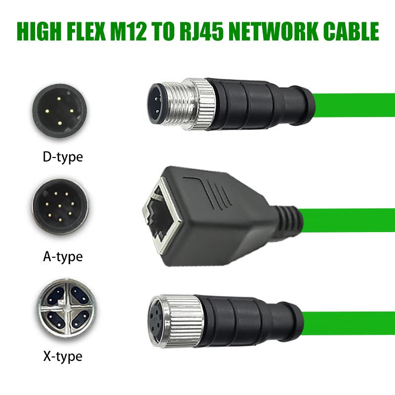 M12 4pin /8 Pin to RJ45 Male/Female Extension Cable Connector A/D/X Code to RJ45 Connector Wire Industrial Gigabit Network Line