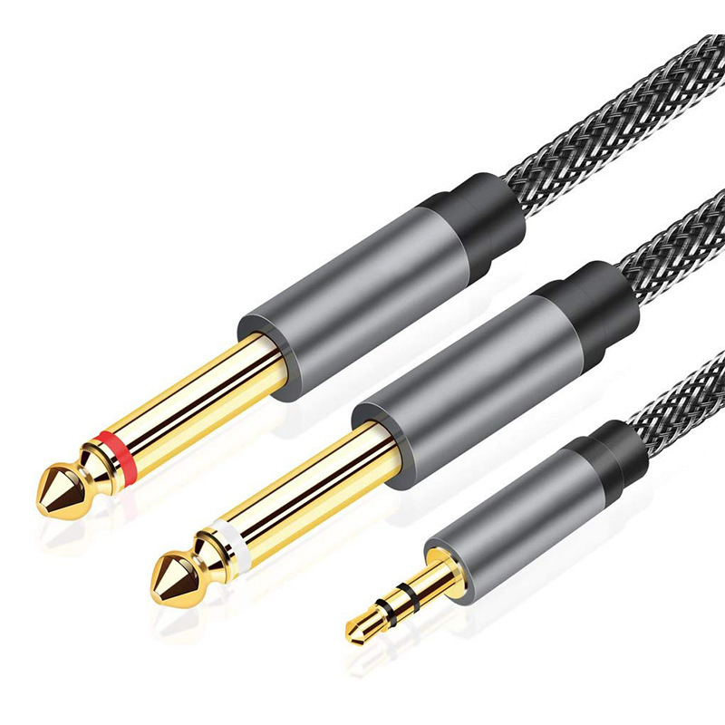 90 degree angle 6.5mm audio cable 2 in 1 TRS 3.5mm to dual 6.35mm audio cable 6.35mm electric guitar cable