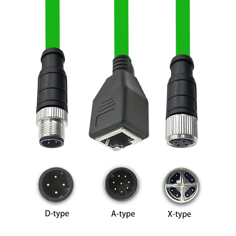 M12 to RJ45 Female 4/8 Pin Extension Cable Connector A/D/X Code to RJ45 Connector Wire Industrial Gigabit Extension Network Line