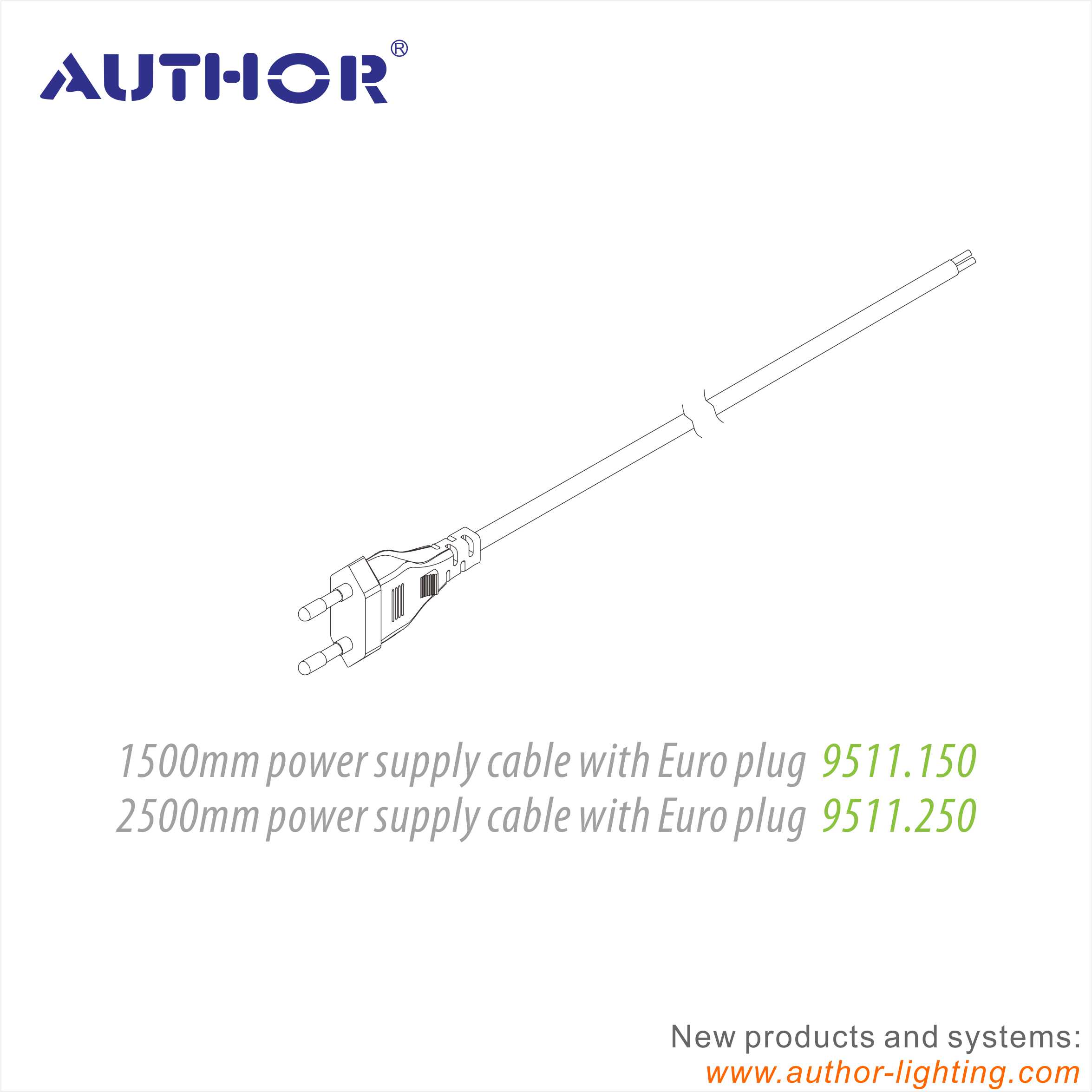 2 Prong EU Plug Power Supply Cable For Lightings 9511