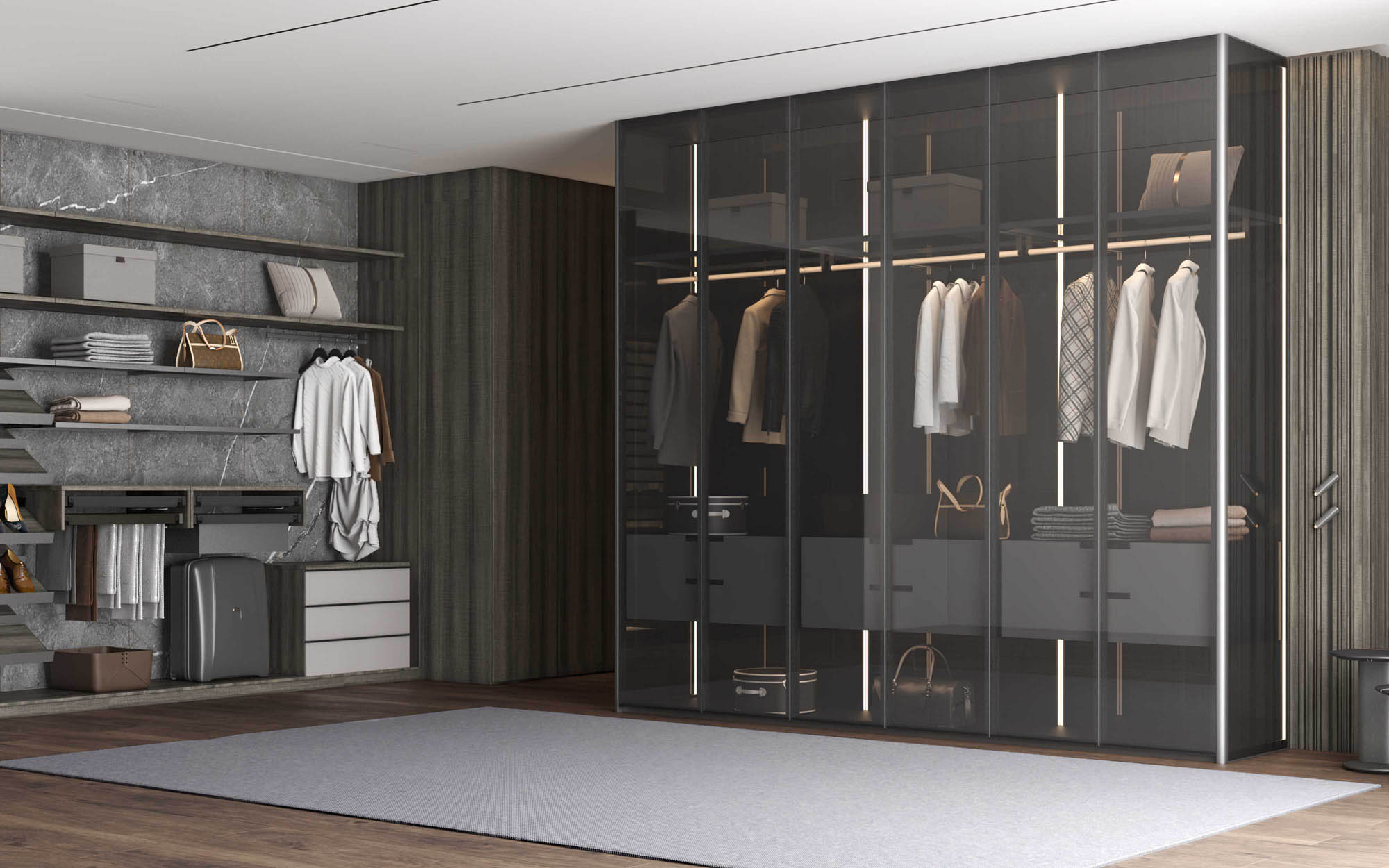 Round corner type glass wardrobe