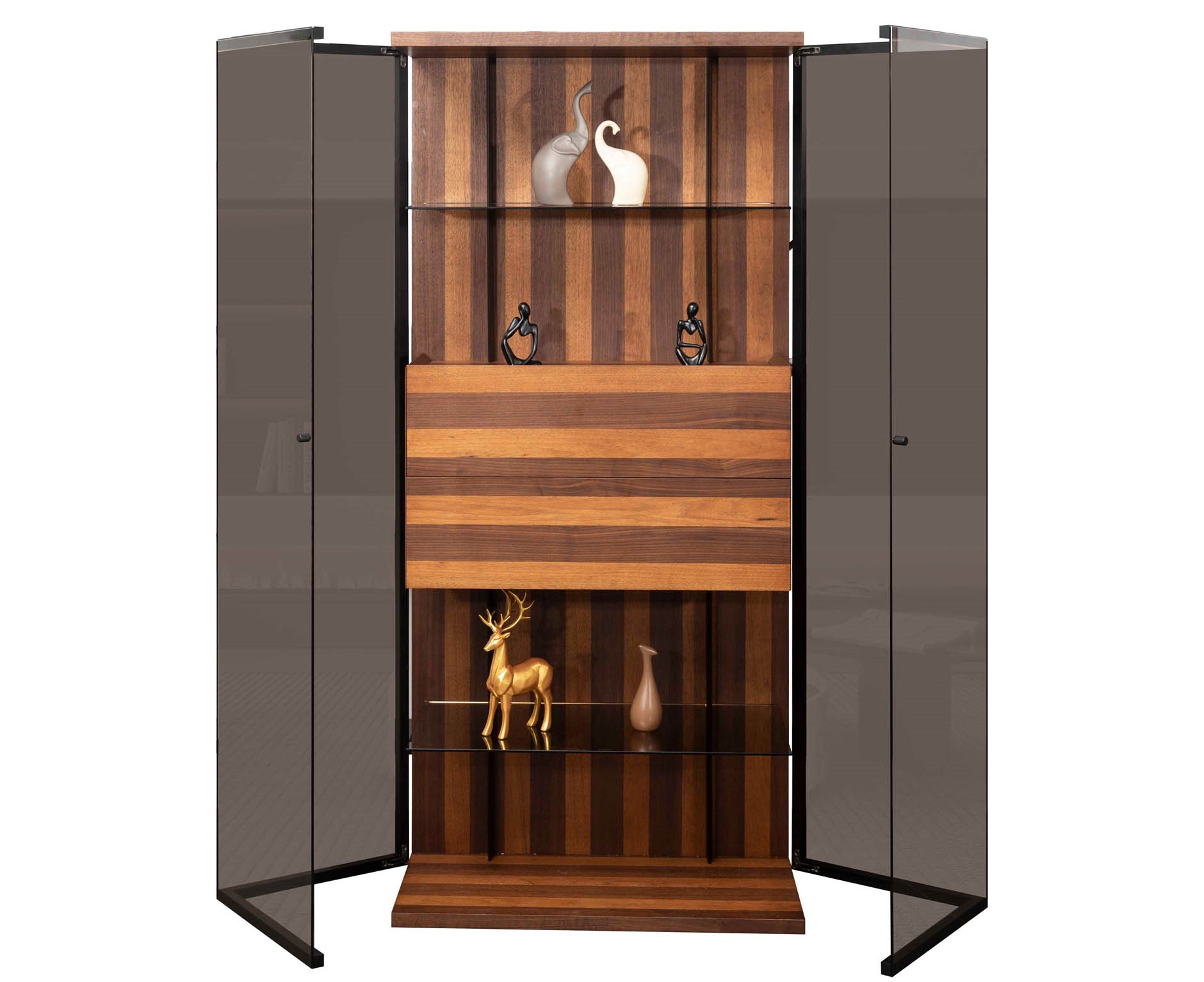 FOUR DRAWERS WINGED GLASS CABINET