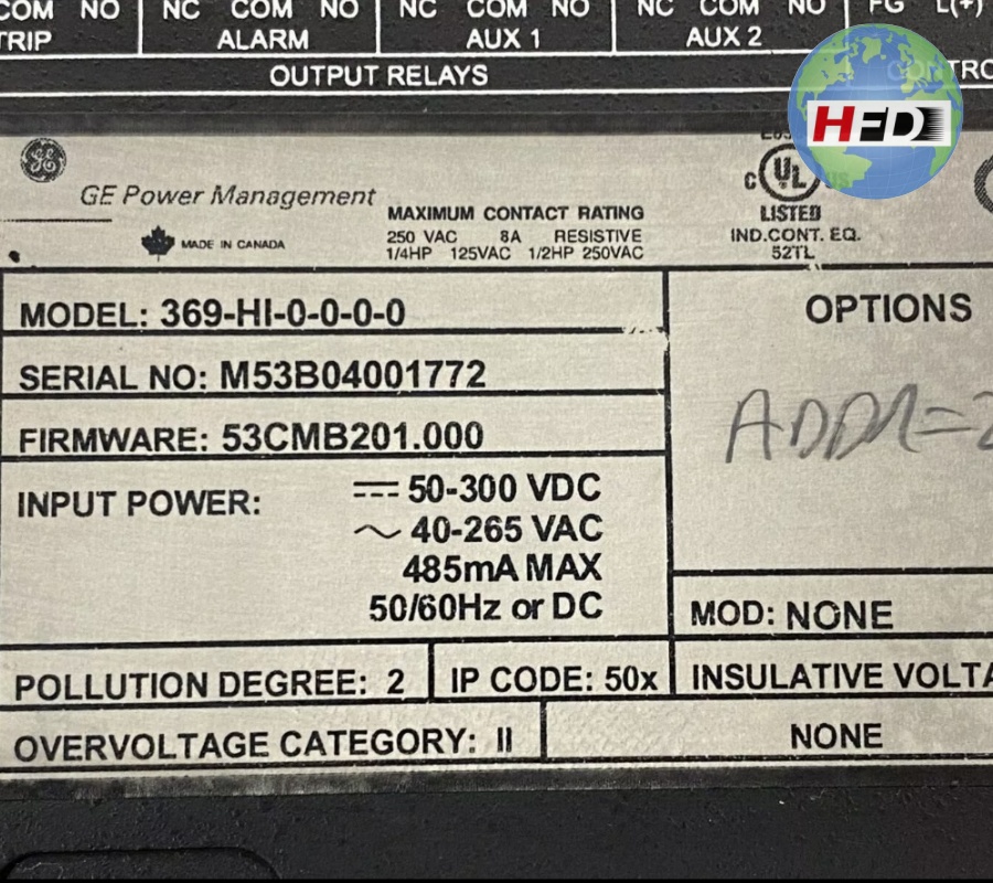 GE 369-HI-0-0-0-0 Multilin 369电机管理继电器