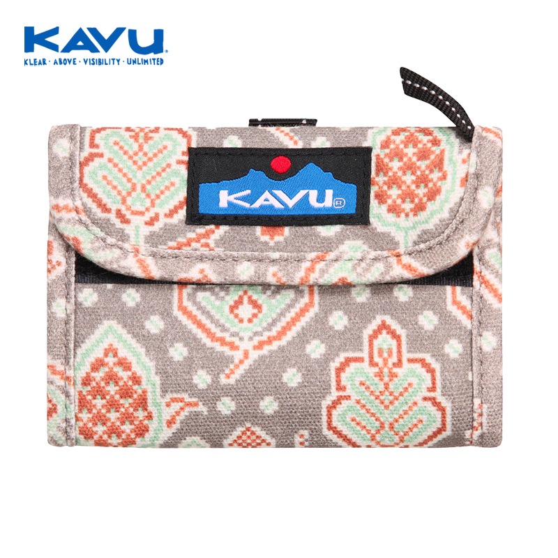KAVU小巧精致復(fù)古花紋三折帆布短夾錢包簡單純色男女生通用款908
