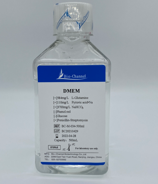 DMEM培養(yǎng)基(無糖,無酚紅，含雙抗) BC-M-034-500ml