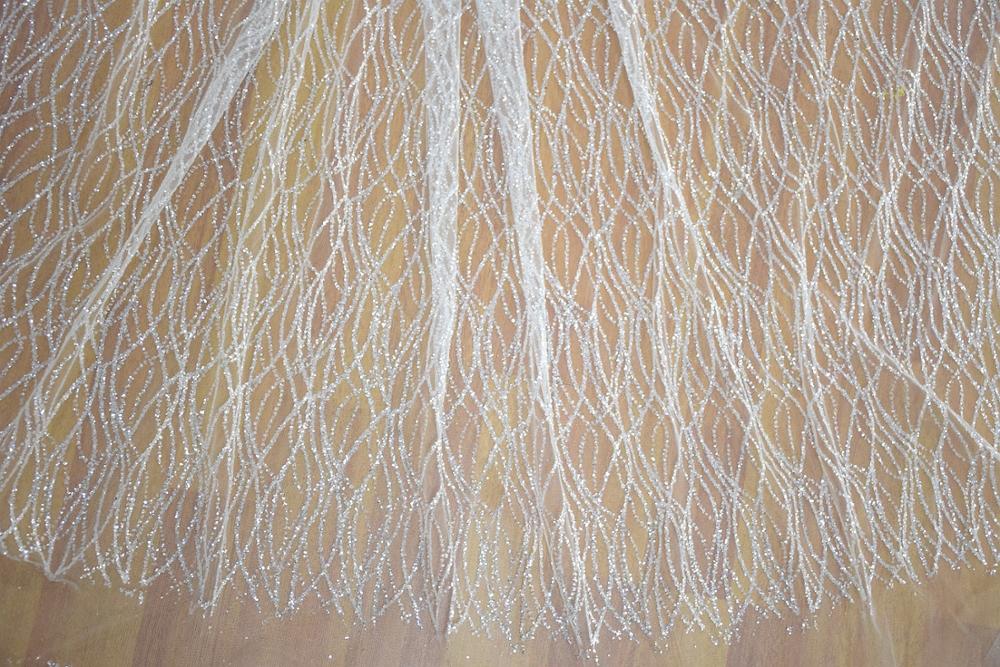 Elegant french white shining glitter lace wedding bridal dress fabric