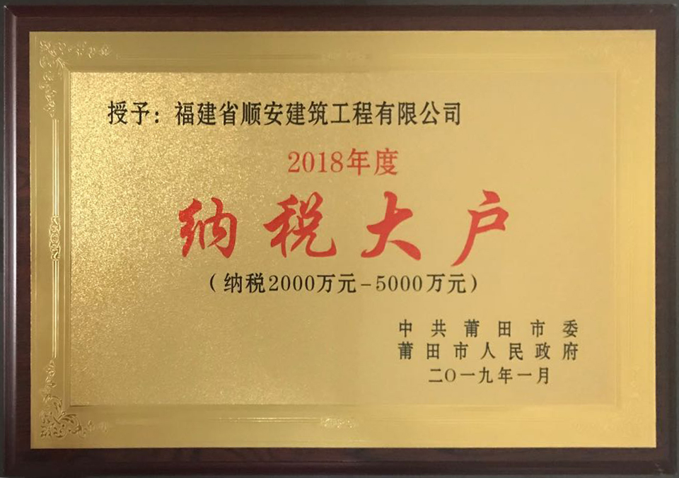 2018年度纳税大户