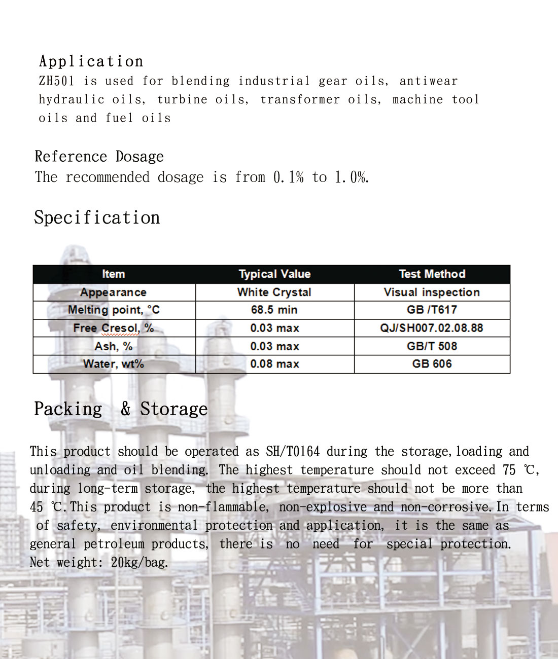 ZH501  2.6-di-Tertiary Butyl Para-Cresol