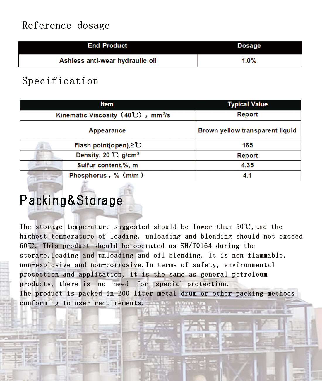 ZH5020 Ashless Anti-wear Hydraulic Oil Additive Package