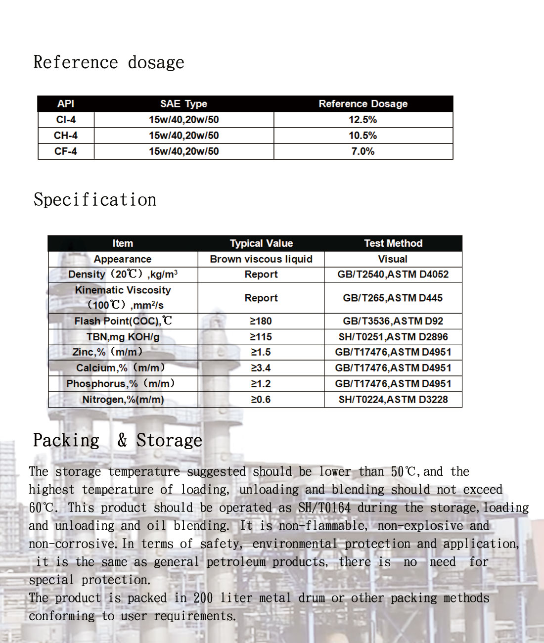 ZH6062  CH-4/CI-4 Diesel Engine oil Additive package