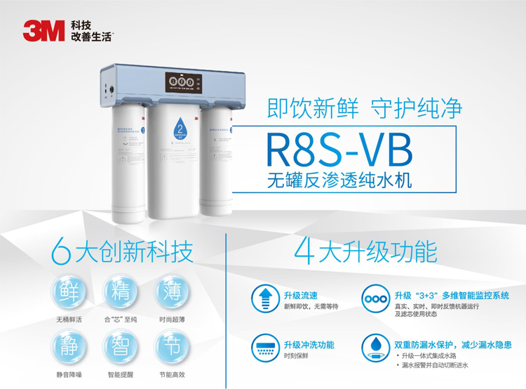 3M净水器R8S-VB家用厨房反渗透无桶纯水机