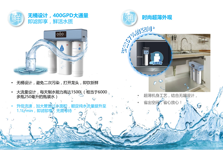 3M净水器R8S-VB家用厨房反渗透无桶纯水机