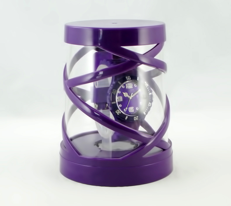 Cylindrical plastic watch box
