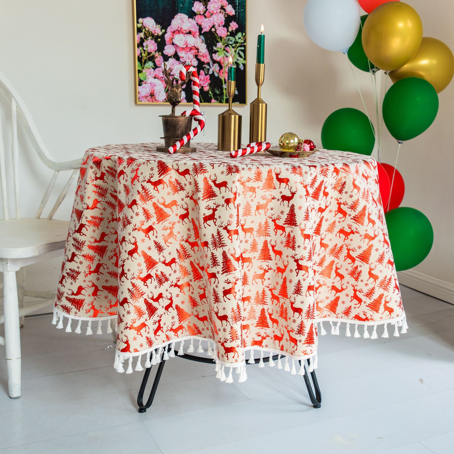 Snowflake Printed Round Tablecloth