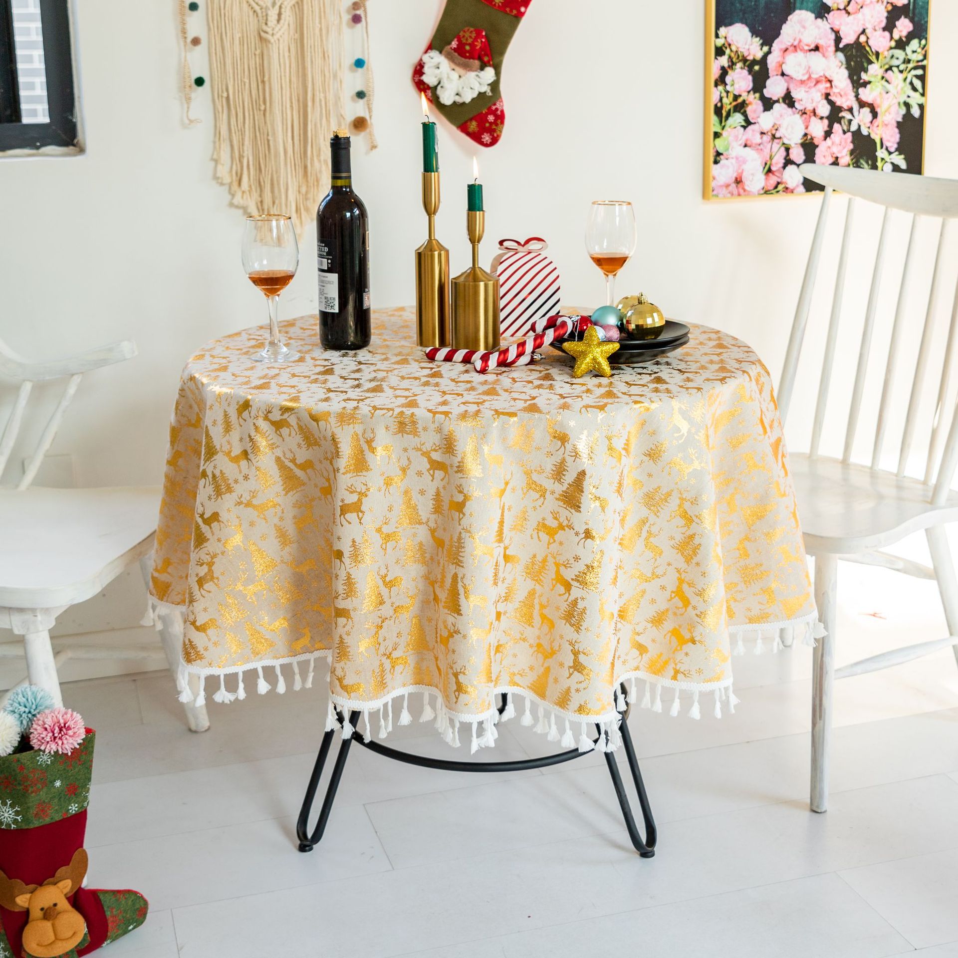 Snowflake Printed Round Tablecloth