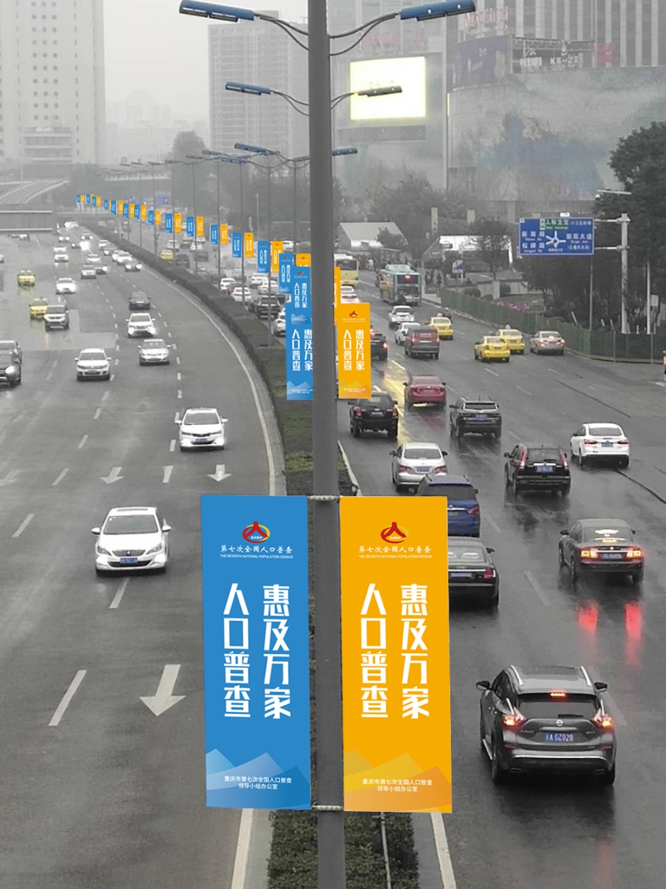 重庆市第七次全国人口普查桥面路面灯杆广告宣传