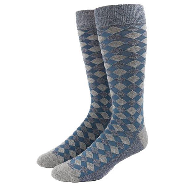 Men Argyle Blue Calf Dress Socks