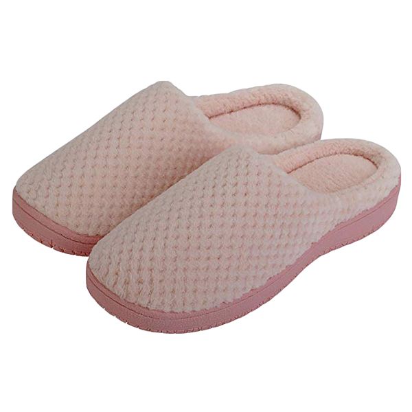 Women Slippers Plush Gridding Slip On House Slippers