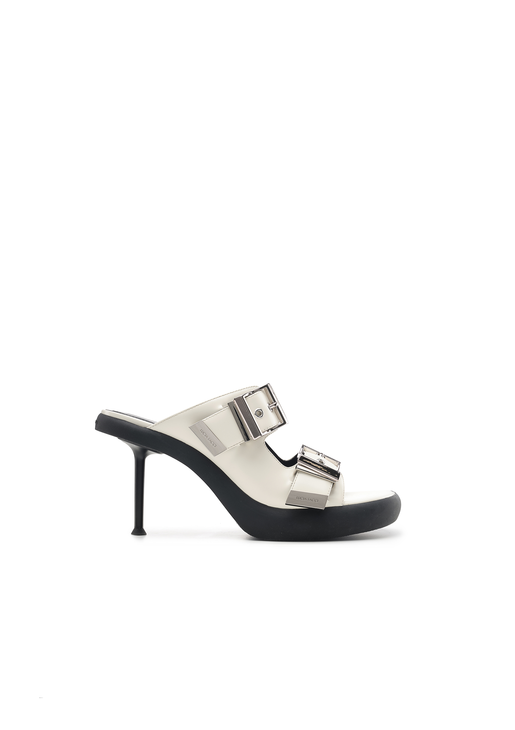 开边珠牛皮双搭扣水台金属细高跟夹趾凉拖